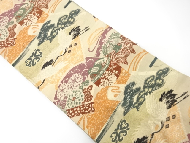 JAPANESE KIMONO / ANTIQUE FUKURO OBI / WOVEN CRANE